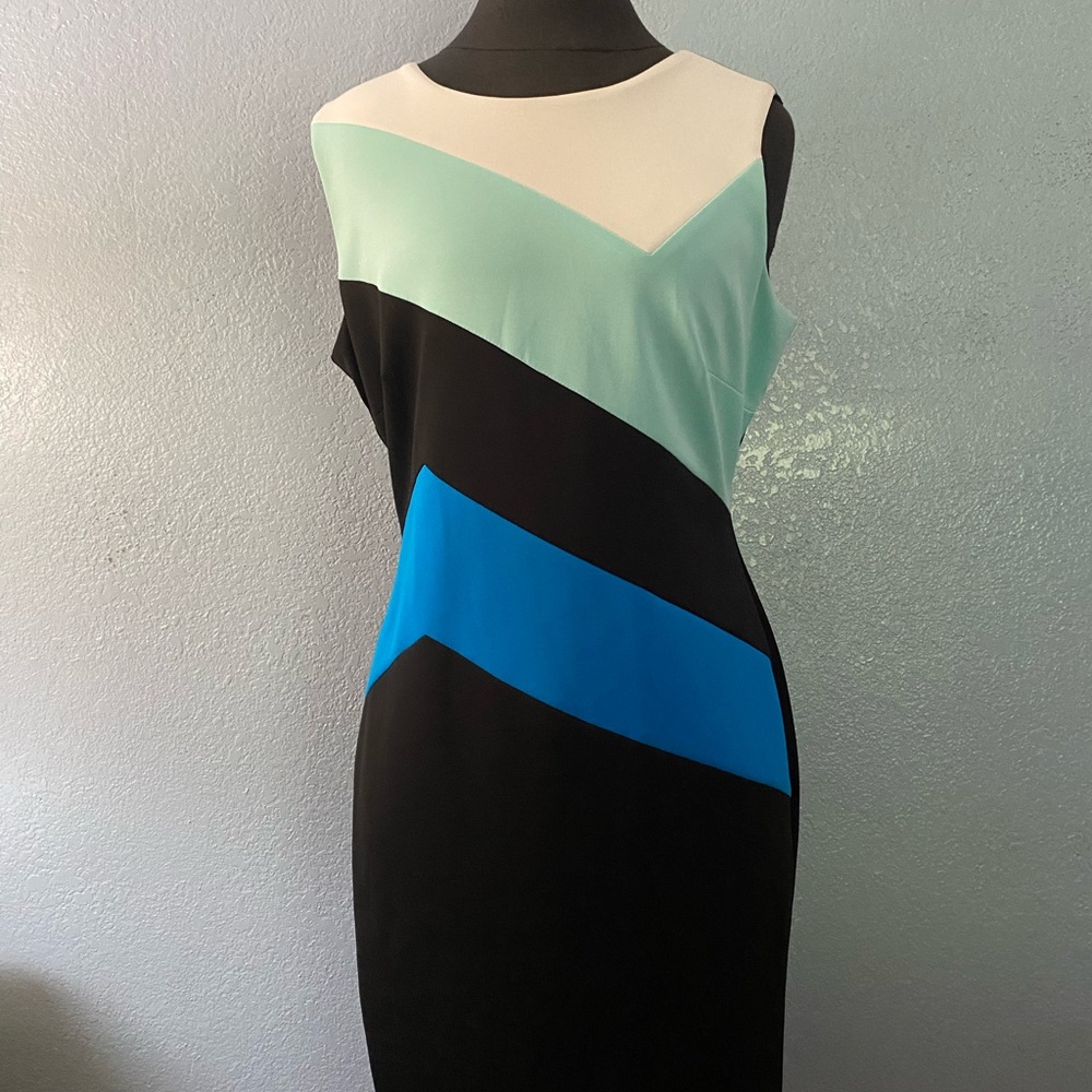 Dress Barn Black and Green Sheath Dress One Shoulder Cocktail